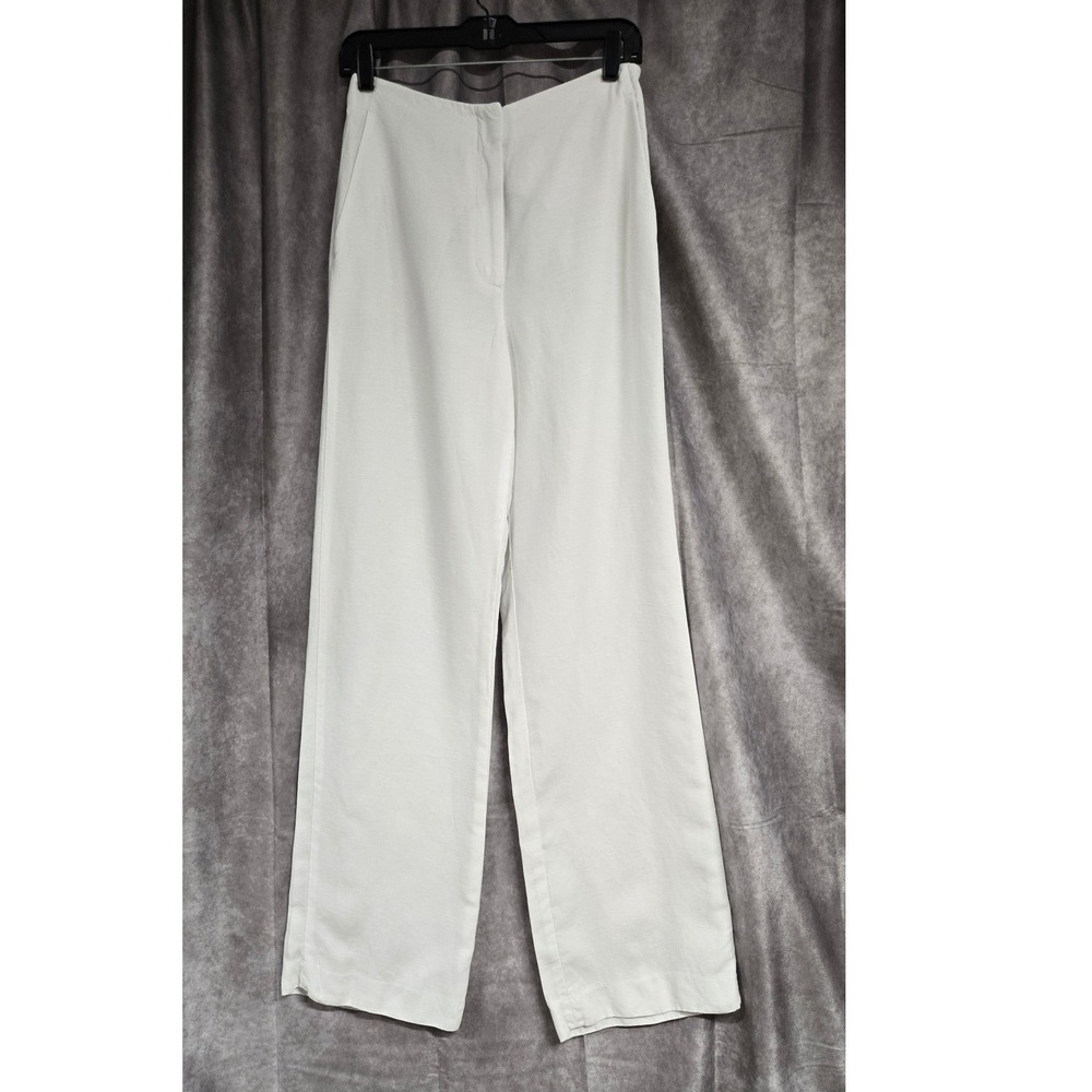 Wilfred Aritzia Wide Leg High Rise Pants Linen Tencel Blend White Women's Sz  8